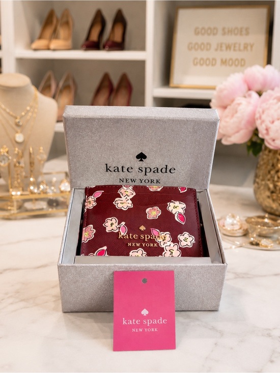 kate spade Handbags - NWT Kate Spade Deep Berry Frosted Floral Saffiano Leather Card Holder Wallet
